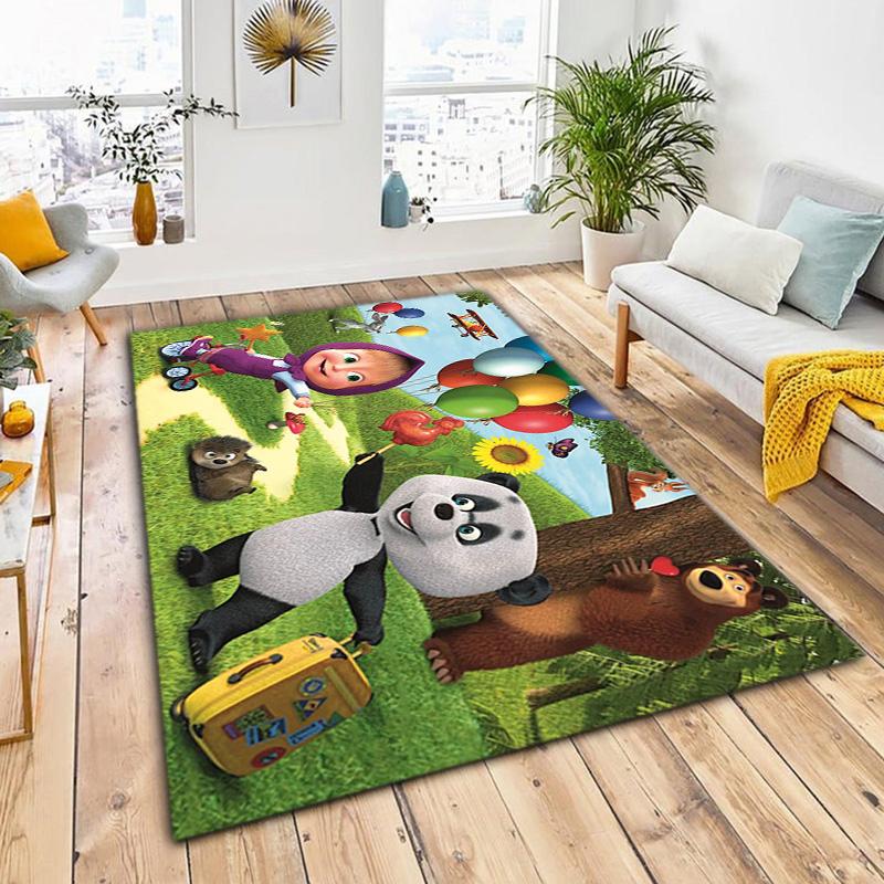 Russian animation Masha and the Bear Fairy Tale Cartoon Carpet Soft Home Living Room Bedroom Door Mat Outdoor Picnic Ground Mat rug T8
