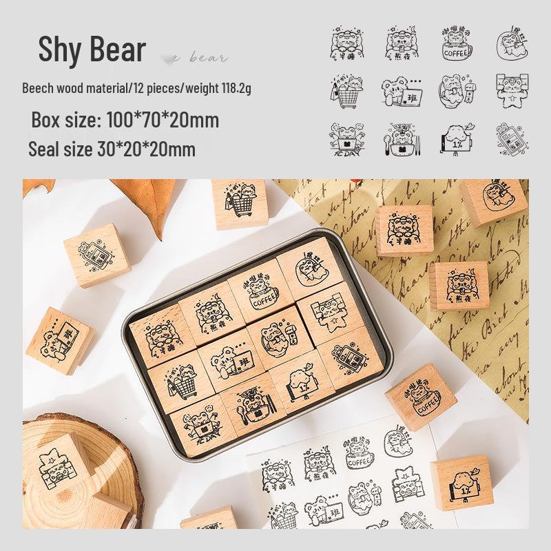 Cartoon Animal Expression Wooden Stamp for DIY Journal Decoration