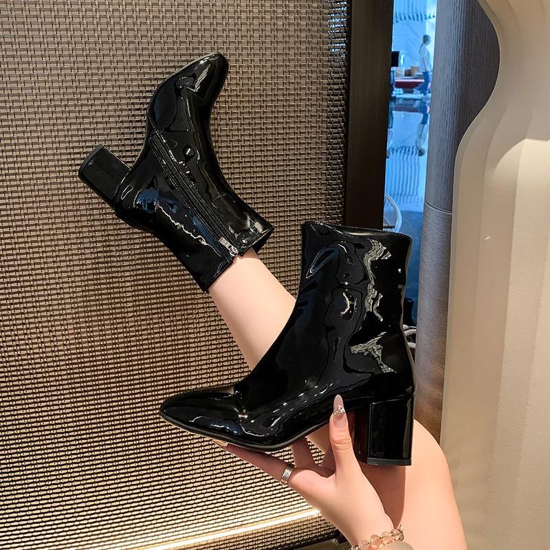Large Size High-heeled Women's Boots Autumn and Winter New Fashion Short Boots Comfortable Thick Heel Side Zipper Square Head Women's Martin Boots