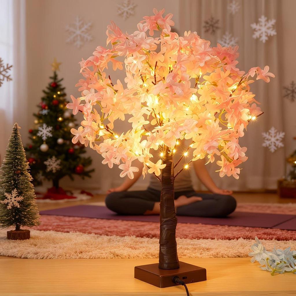 LED Cherry Blossom Tree Lamp - Christmas and Festival Decoration, Desk Lamp for Bedroom Atmosphere, Luminous Flower Ornament.