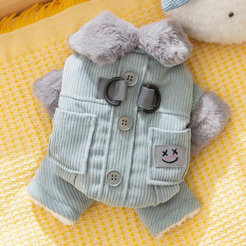 Plush collar corduroy dog clothes winter warm medium and small dog four-legged cotton-padded clothes pet four-legged clothes