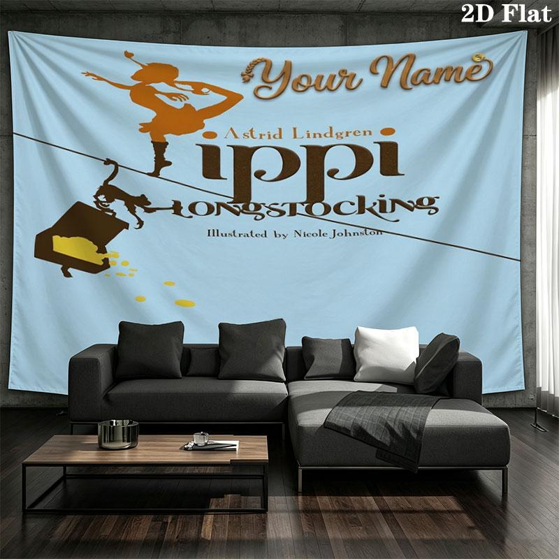 Pippi Longstocking Custom Name Wall Tapestry Aesthetic Wall Hanging Printed Fabric Blanket Decorative Tapestries for Bedroom Living Room Home Decor