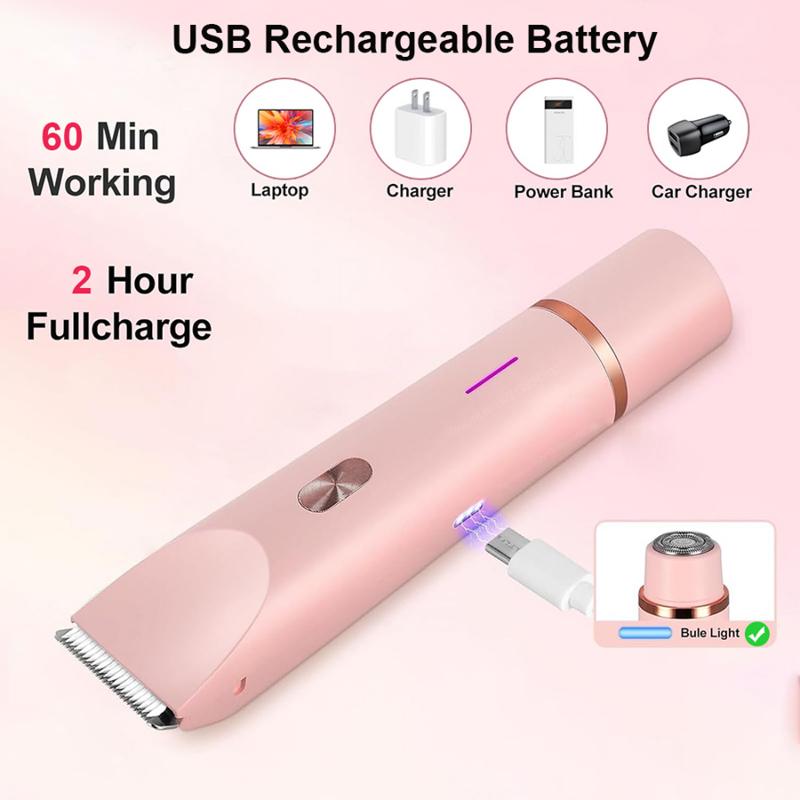 1PC Dual Head Hair Trimmer Women Electric Razors Rechargeable Wet Dry Painless Shaer Machine Hair Remoer For Body Private Areas