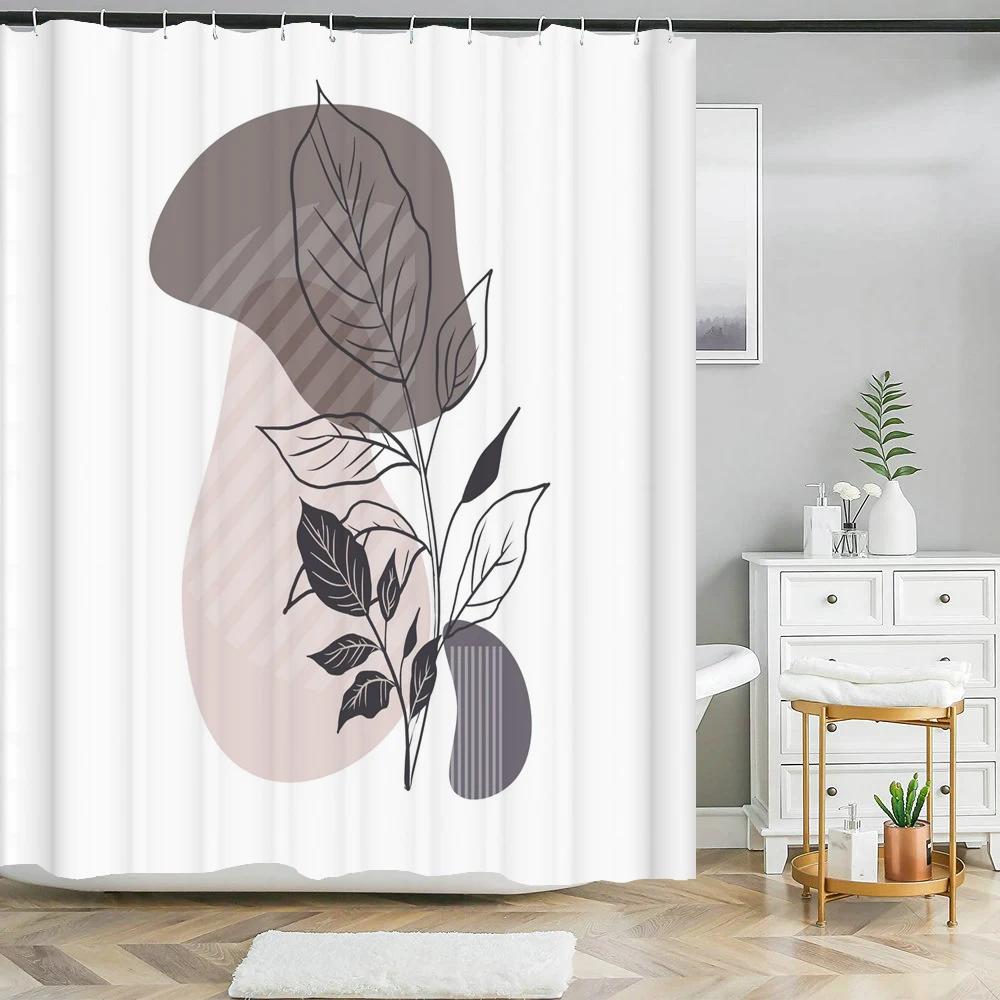 

Nordic Style Abstract Art Line Shower Curtains Waterproof Polyester Bath Curtain Morandi Color Block for Bathroom Curtains Decor W90xH180cm