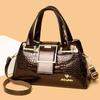 Women’s Crocodile Texture Top Handle Bag with Gold Buckle Casual Chic Shoulder Handbag for Daily Office Use