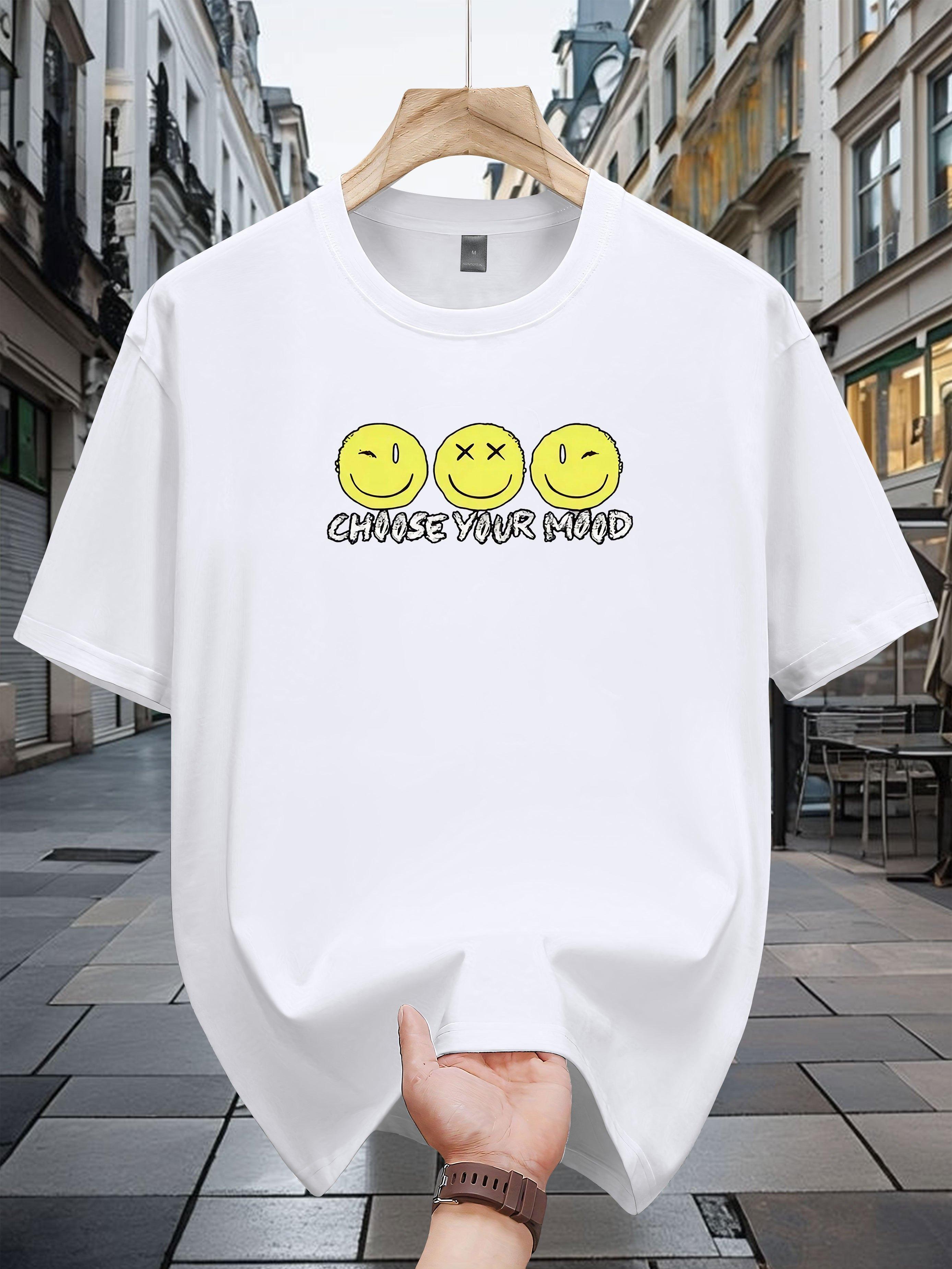 200g 100% Cotton Graphic T-shirt - Choose Your Mood joyful Face Print L