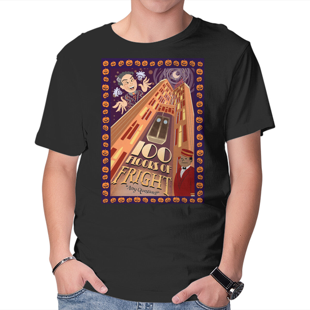 Unisex Crew Neck T-Shirt 100 Floors Of Fright Graphic Short Sleeve Casual Tee XXXL