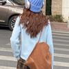 Ladies Autumn Winter Long Sleeve V Neck Loose Basic Solid Color Pullover Knitted T Shirt Top for Layering