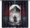 Japanese Anime Samurai Curtains Watercolor Ink Samurai Red Sun Shrine Mount Fuji Blackout Window Treatment Living Room Bedroom