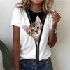 Women's T-shirt Cartoon Animal Print T-shirt Casual Round Neck Short Sleeved Elastic Women's Summer Loose T-shirt Clothing