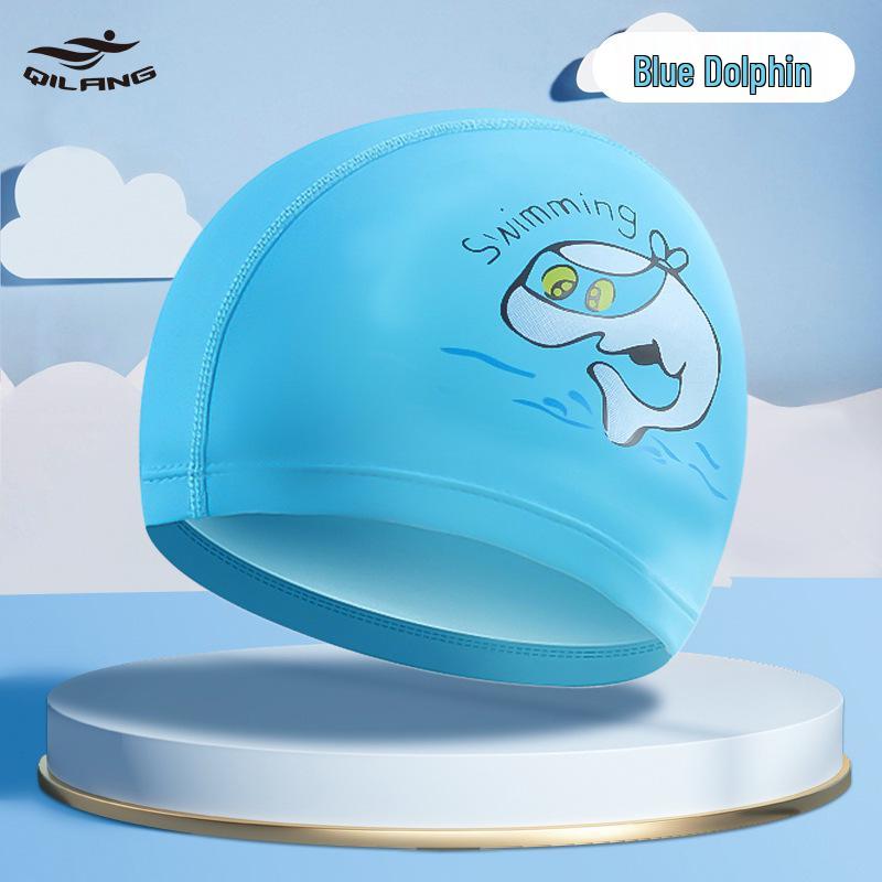 Kids' Cartoon Swim Cap with Waterproof Ear Protection & High Elasticity - Comfortable PU Cap for Boys & Girls, Customizable Logo Available.