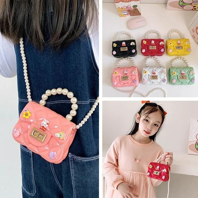 Golden Button Girls Rabbit Pattern Crossbody Bag Rainbow Pattern Daily Bags