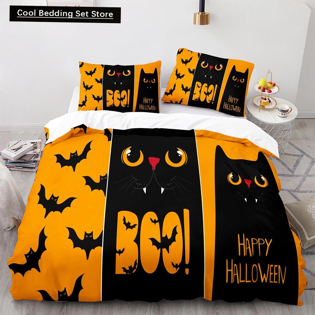 Halloween Boo King Queen Duvet Cover Cartoon Eyes Bedding Set for Kids Teens Adults Little Monster Ghost Polyester Quilt Cover