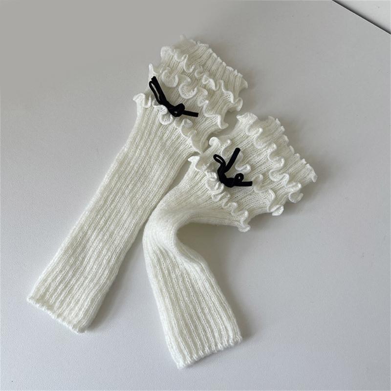 Ribbed Knit Boot Cuffs Footless Socks with Elegant Bows Designs for Women Layered Ruffle Edge Leg Warmers Streetwear