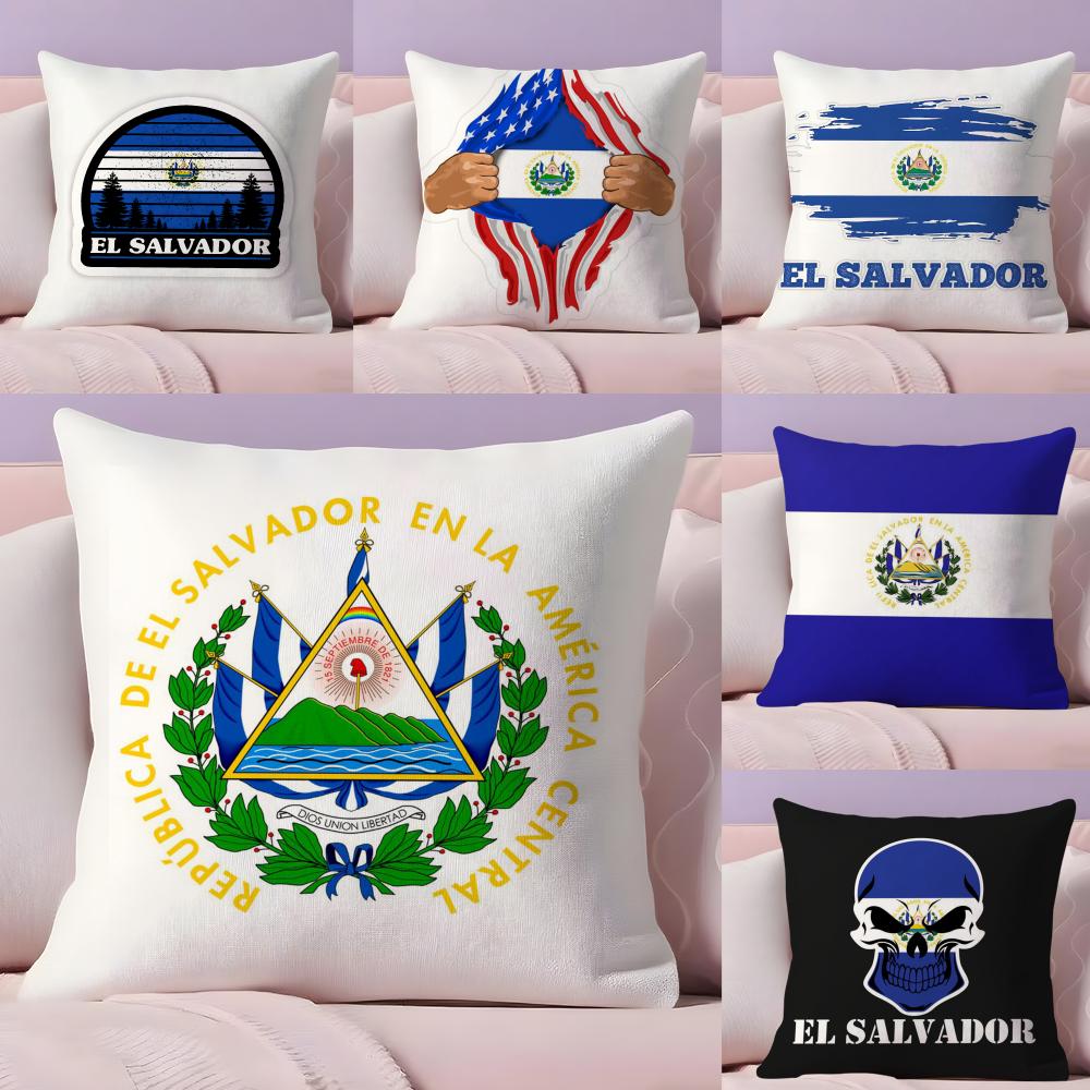 El Salvador Flag Cushion Cover Plush Fabric Soft Double-Sided Printed Invisible Zipper Sofa Pillow Case Home Decor
