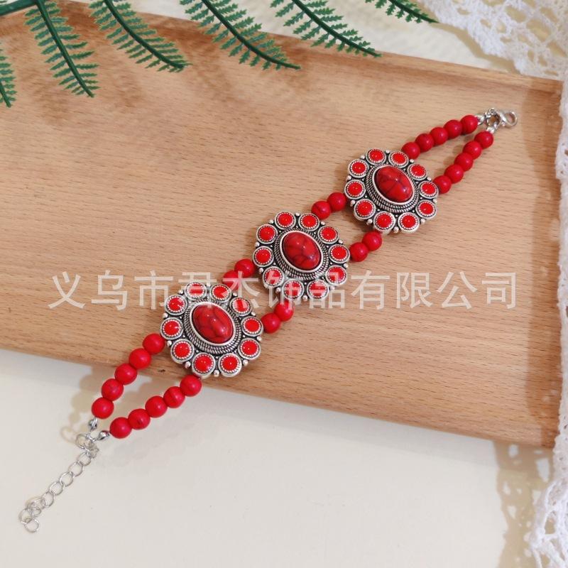 European and American Jewelry Retro Ethnic Style Imitation Turquoise Bracelet Bohemian Handmade Beaded Turquoise Bracelet Women