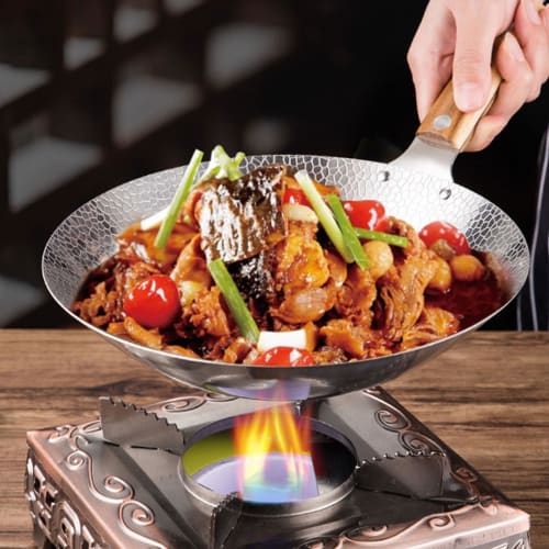 Stainless steel wok, non-stick wok pan, induction-based frying pan, frying pan with wooden handle, non-induction wooden handle, flat base pan for elec