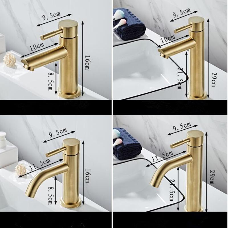 Deck Mount Gold Bathroom Basin Faucet Stainless Steel Hot Cold Mixer Crane Wash Taps Sink Faucets Single Handle Kitchen Faucet