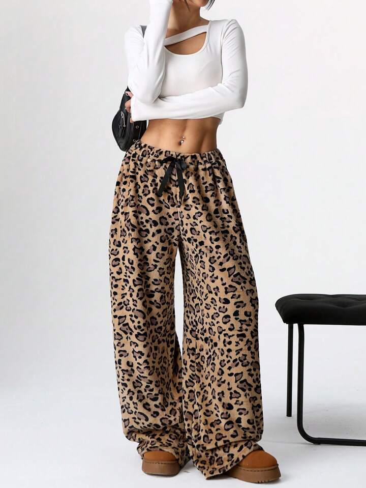 European & American Trendy Leopard Print Wide-Leg Trousers Medium