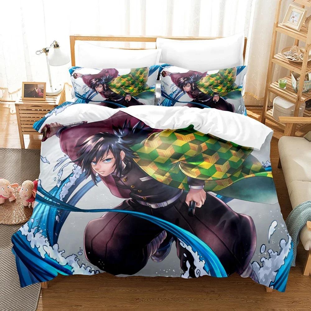 Fashion 3D Demon Slayer Bedding Sets Duvet Cover Set With Pillowcase Twin Full Queen King Bedclothes Bed Linen Customizable