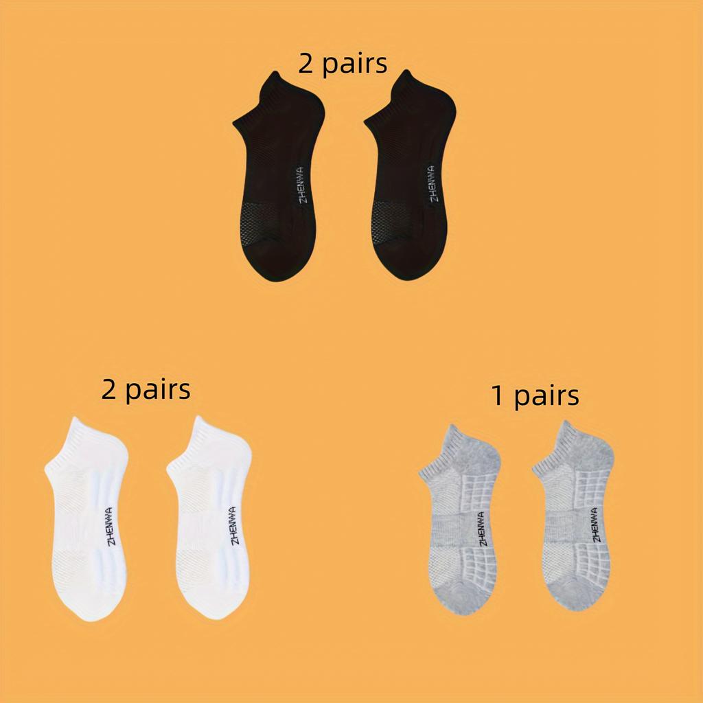 5 Pairs of Padded Spring and Summer Leisure Boat Socks for Men and Women Cotton Breathable Socks