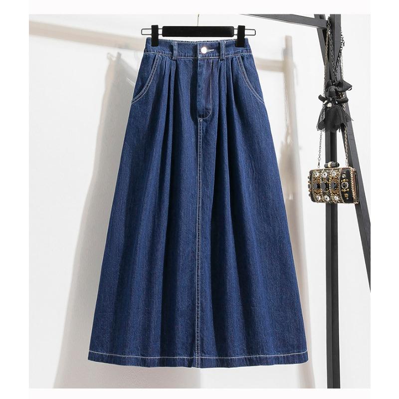 Vintage Split A Line Denim Midi Skirt For Women Plus Size