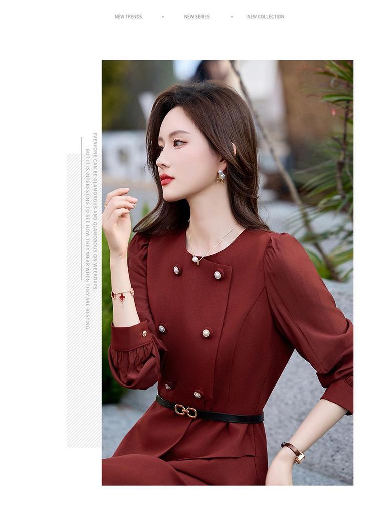 2025 Spring/Summer Women's Elegant Double-Breasted Two-Piece Mid-Length Dress JX2512