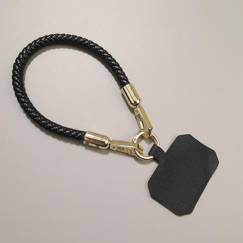 

Mobile phone lanyard short wrist lanyard thickened braided strap sports hand rope anti-lost metal reinforced hook gold braided leather lanyard+round buckle