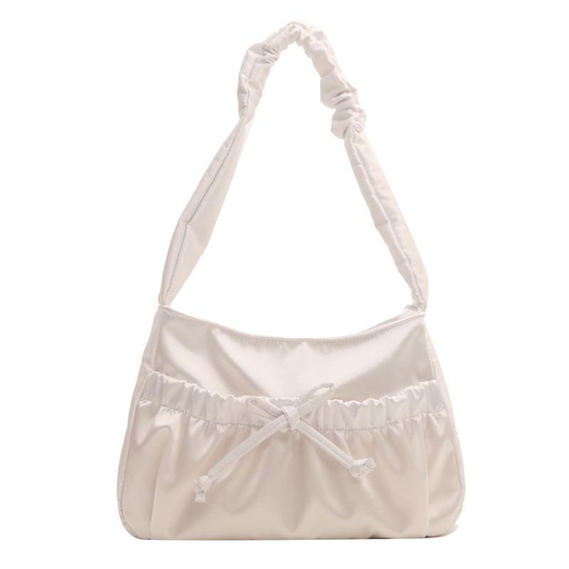 Stylish Large Capacity Underarm Bag For Women 2024 With Drawstring Pleated Design In Black And White Colors
