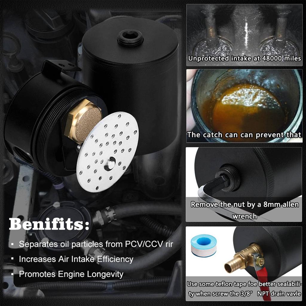 Universal Oil Catch Can Compact Baffled 2 Port Aluminum Reservoir