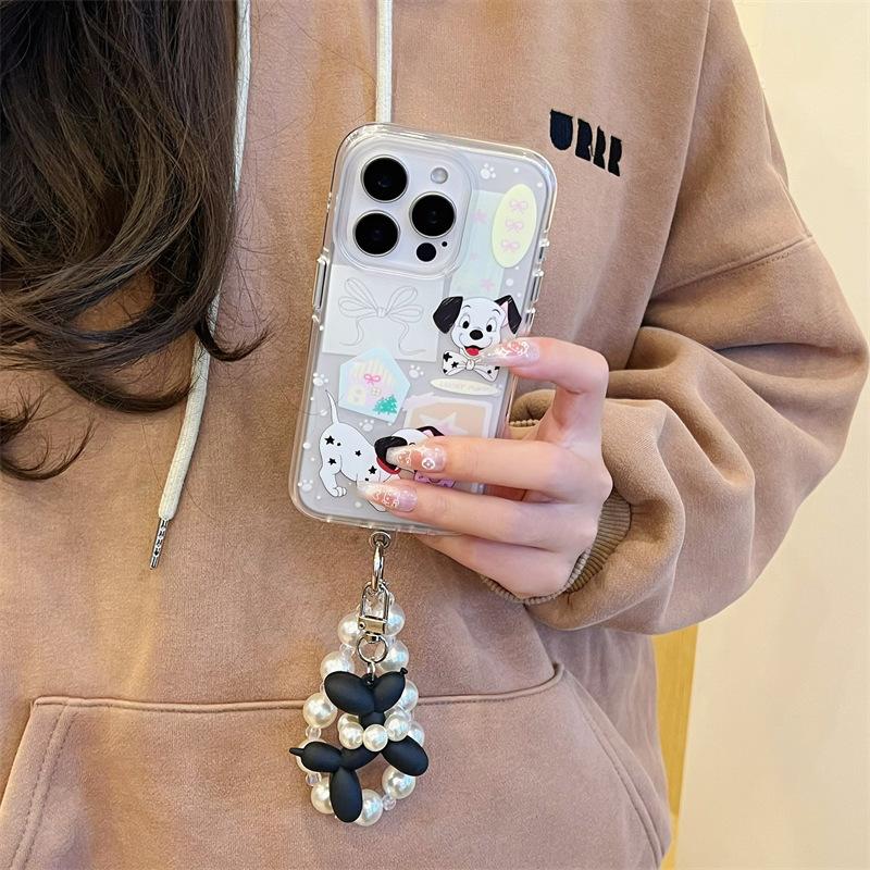 Frosted Spotted Dog for iPhone14promax Apple 16 Round Edge Phone Case 13 Creative 15 Chain Women
