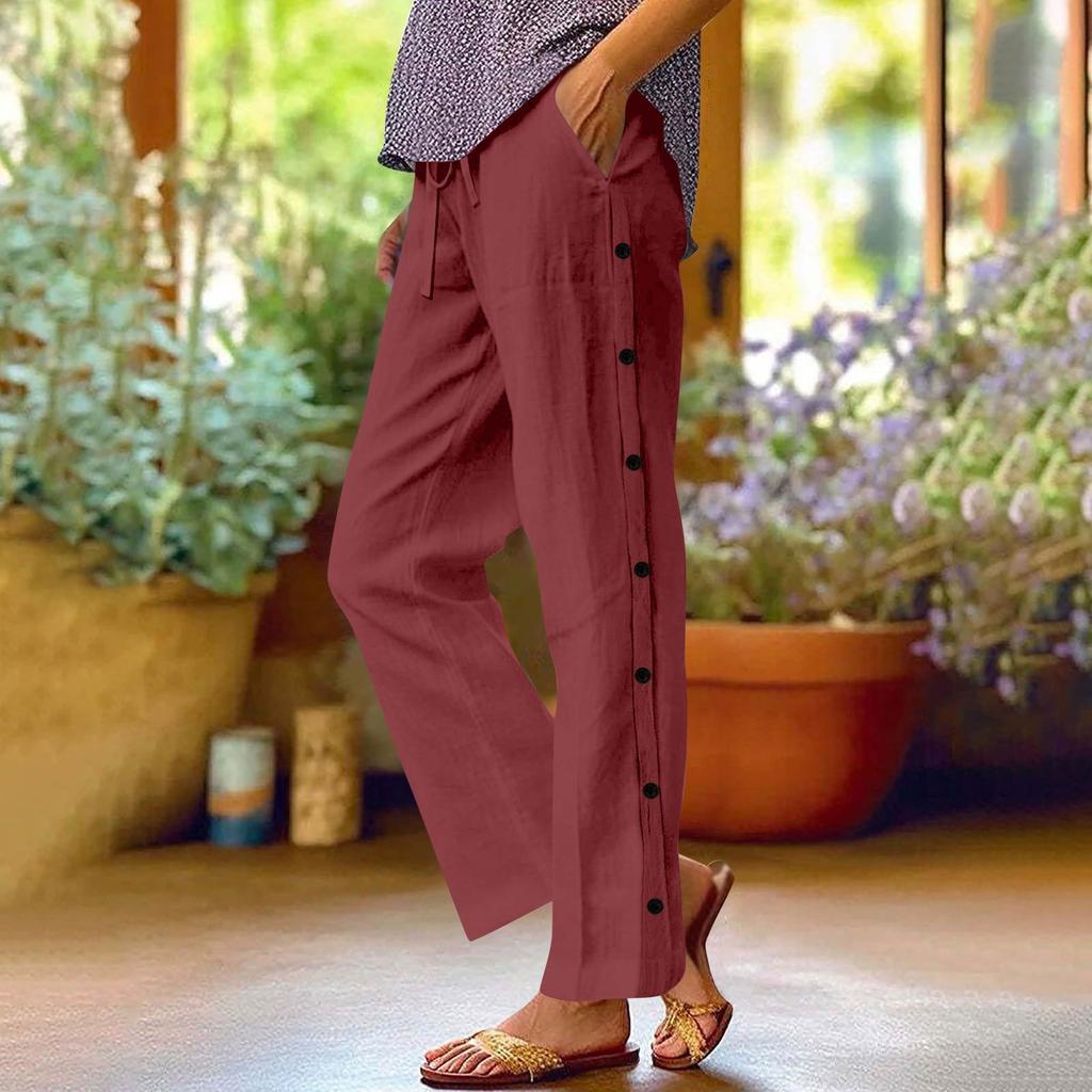 Women's Casual And Fashionable Color Loose Pants With Pocketes