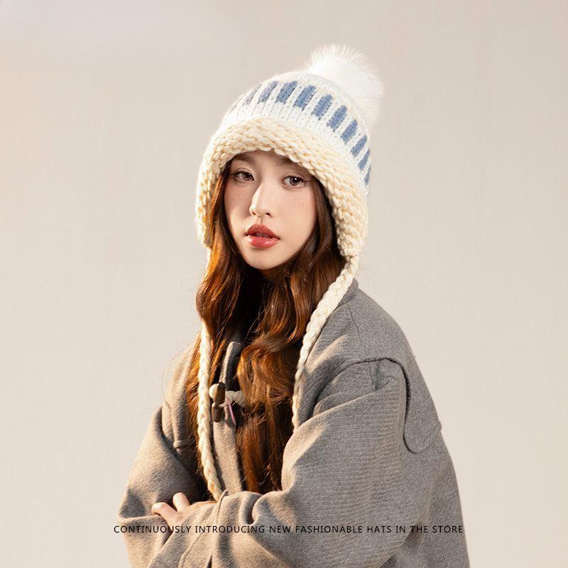 

Корейская версия новой шерстяной шапки, симпатичный головной убор, модная толстая вязаная шапка, осенне-зимняя толстая косичка, защитная шапка для ушей hat белый