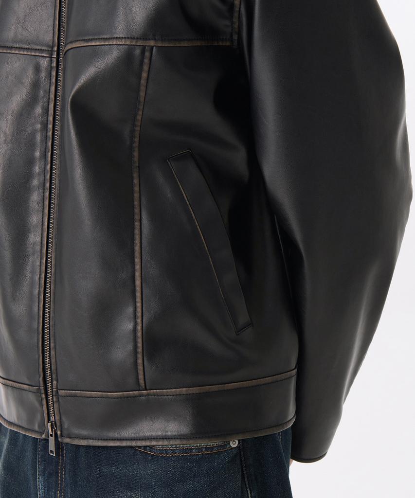 Musinsa Standard Faded Synthetic Leather Racer Jacket [Black]