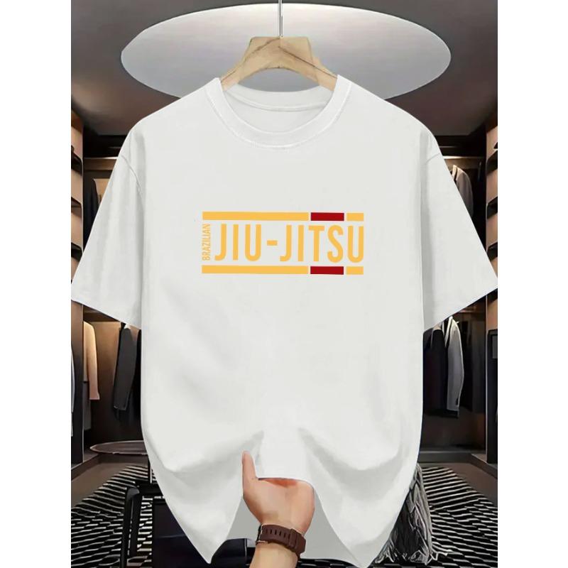 European Sizes Summer New JIU-SU Wrestling Club Print Classic Trendy Men's Casual Fashion Short Sleeve Slightly Stretch Ribbed Crew Neck