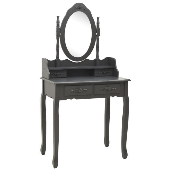 VidaXL Ensemble de coiffeuse avec tabouret Gris 75x69x140 cm Paulownia