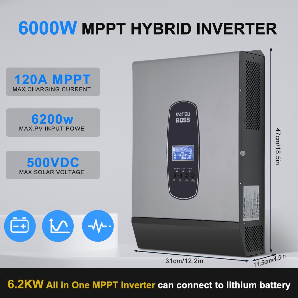 EU USA Stock 6.2KW 6200W On/Off Grid Solar Inverter DC48V 220/230/240VAC MPPT Pure Sine Wave Single Phase 6200W ON/OFF Inverter