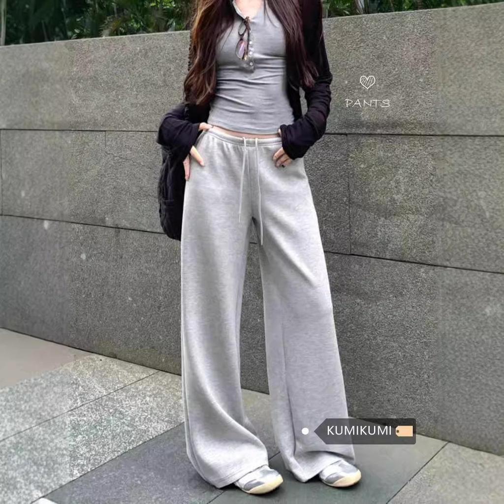Women's Early Autumn Mid-Rise Drawstring Wide-Leg Sweatpants