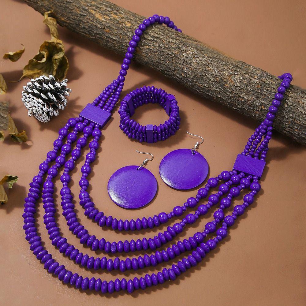 Colorful Vintage Boho Bib Beads Ethnic Style Geometric Beaded Necklace  Women Party Accessories