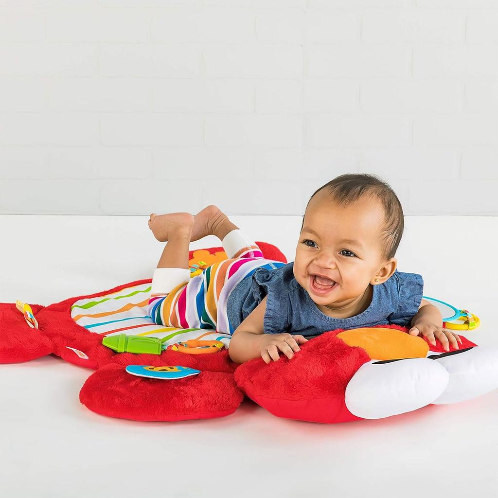 Bright Starts Sesame Street Tummy Time Elmo Prop Mat (0 Months, Baby Mat, Nap Mat, Teething Mat, Rattle, Red, 12040)