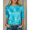 Women's Long Sleeve Crew Neck Teal Paisley Watercolor Print Casual T-Shirt, Regular Tops for Spring Summer Daily Wear