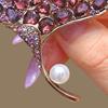 Women Brooch High-Gloss Rhinestone Inlay Faux Pearl Decor Ginkgo Leaf Design Lapel Pin Non-Slip Buckle Scarf Badge Clothing Bags