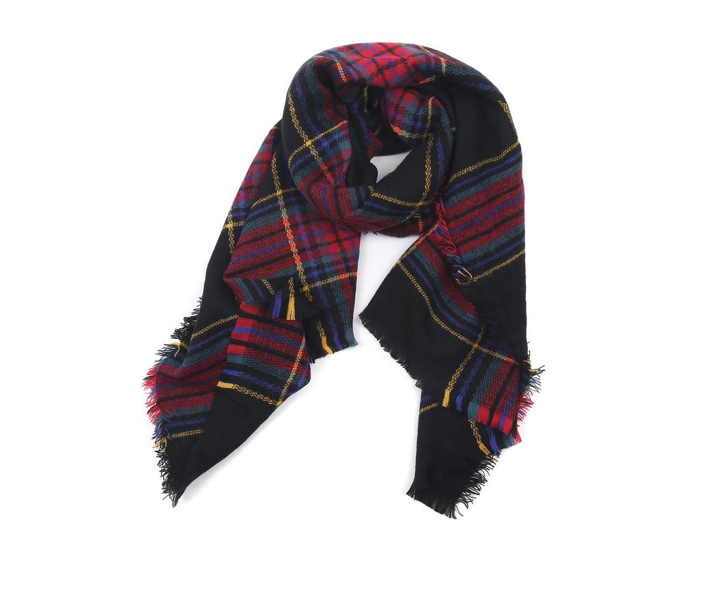 Style Plaid Scarf Women's Autumn and Winter Thick Wind Black Color Striped Imitation Cashmere Shawl