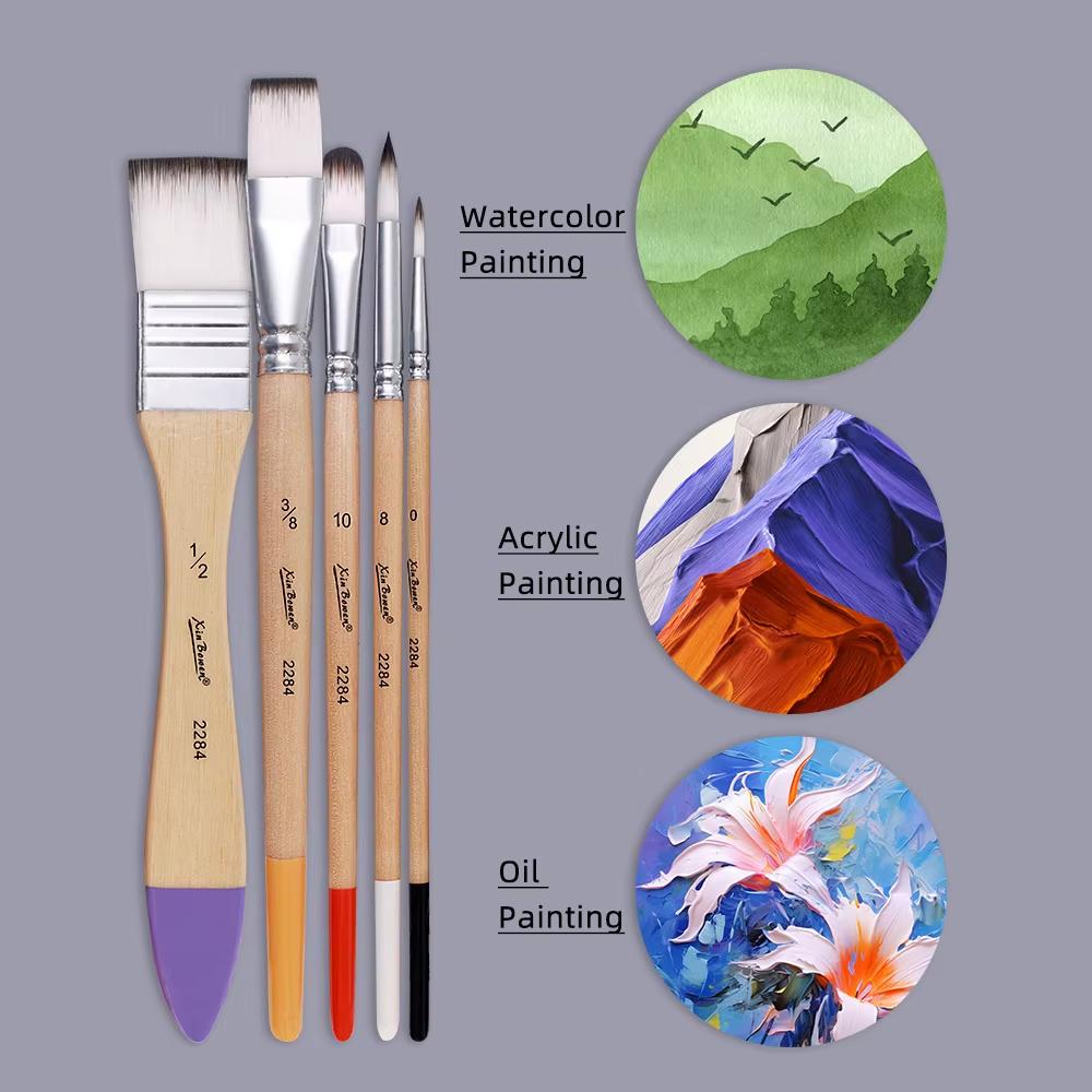 9Pcs Artist Nylon Brush Set Wood Handle Beginner Professional Wall Painting Watercolor Oil Acrylic Paint Board Tools Art Supplie