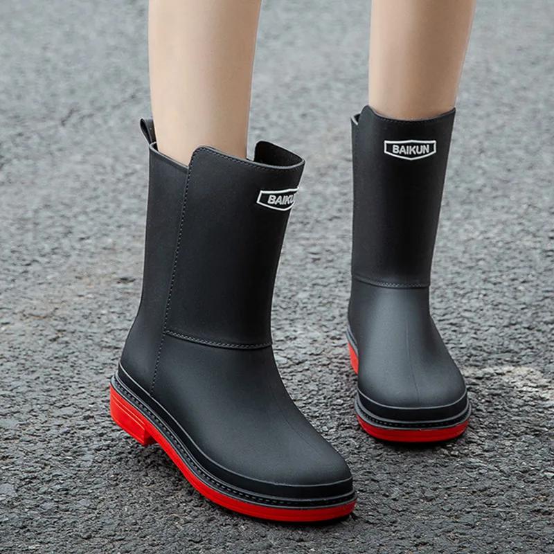 Modische Damen-Halbhohe Regenstiefel Neue Gummischuhe Winter-Regenstiefel Baumwollgefüttert Warmhaltend Wasserdicht Damen-Rutschfeste Schuhe