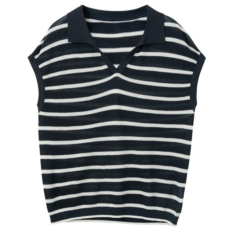 Women's Striped Lyocell Knit Polo Shirt