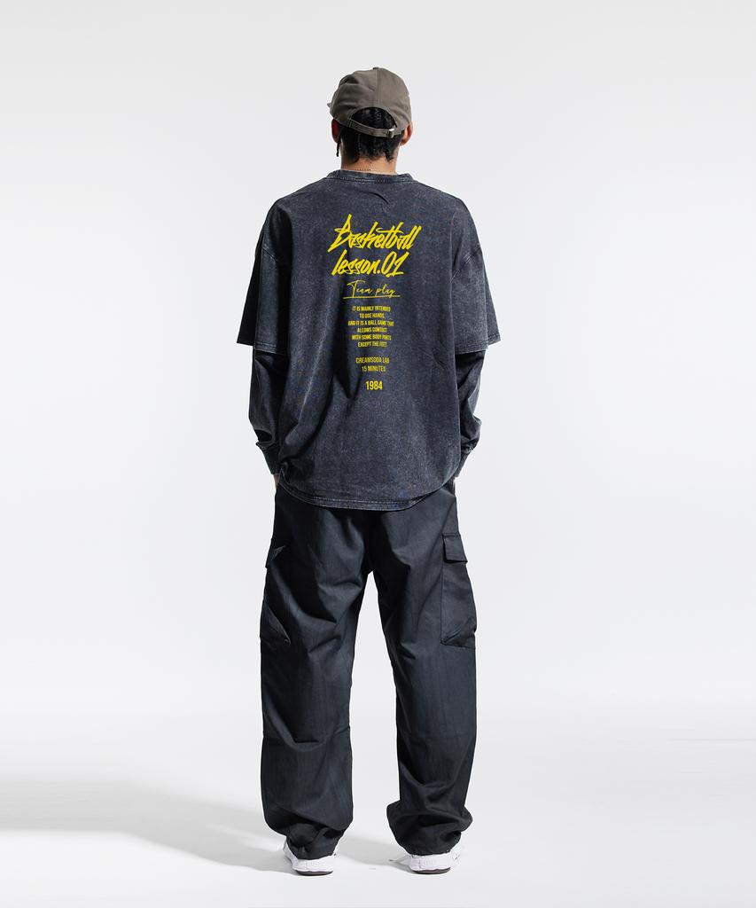 CREAM SODA LAB Quarter Teamplay Pigment Fake Double Layered Long Sleeve Black Yellow