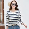 Women's Striped Embroidered Doll Neck Long Sleeve T-Shirt - Autumn/Winter Collection