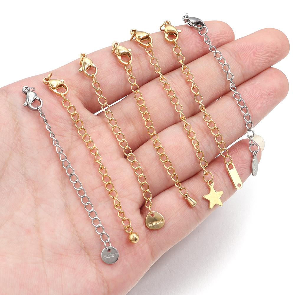 10pcs/lot Stainless Steel Extension Chains Link Jump Rings Lobster Clasps Connectors For Bracelets Necklace DIY Jewelry Making