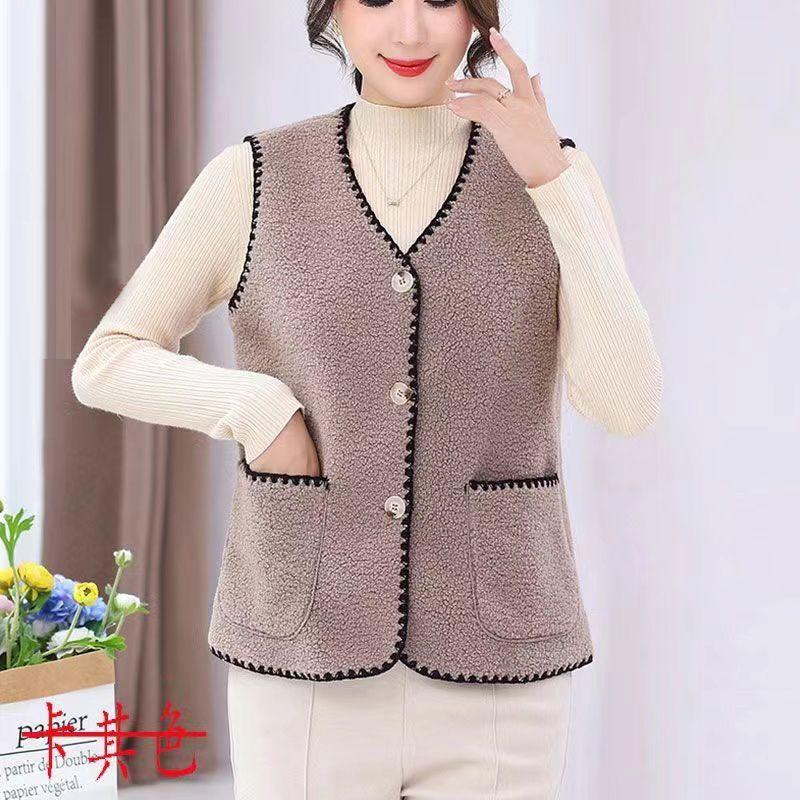 Vests New Spring Autumn Women Button Waistcoat Lamb Hair Winter Thermal Warm Thick Fleece Vests Sleeveless Jacket Ladies Coats
